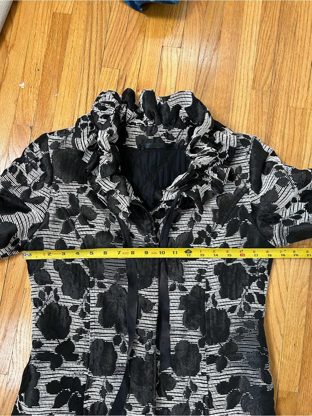 Vintage Brocade Floral Ruffle Tie Neck Dress Coat - Picture 8 of 11
